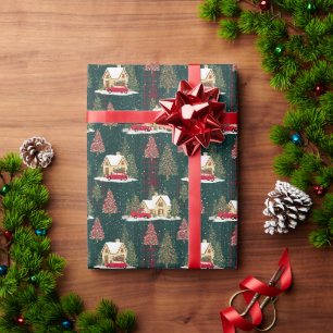 Weihnachtsdorf im Grünen und Roten Wald Geschenkpapier