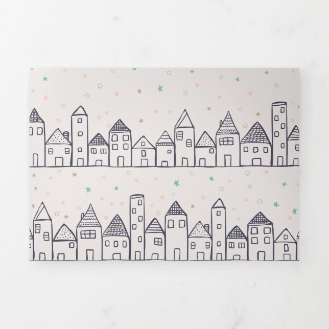 Weihnachtsdorf im Schnee färben Dreifach Gefaltete Urlaubskarte (Cover)