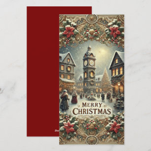 Weihnachtsdorf im viktorianischen Stil Flachkarte Feiertagskarte