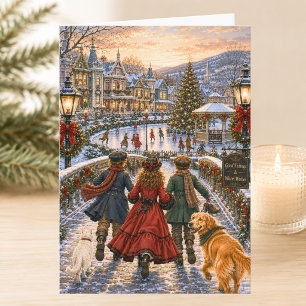 Weihnachtsdorf im viktorianischen Stil Frohe Weihn Karte