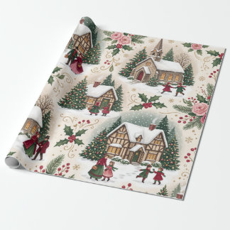 Weihnachtsdorf im viktorianischen Stil Schneehütte Geschenkpapier