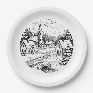 Weihnachtsdorf im Winter Pappteller