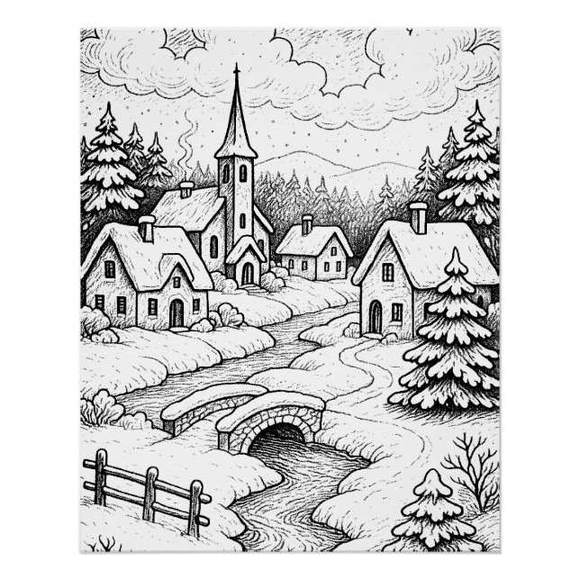 Weihnachtsdorf im Winter Poster (Vorderseite)