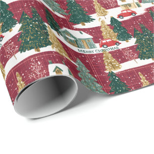 Weihnachtsdorf in Rot und Grün Geschenkpapier