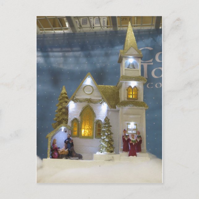 Weihnachtsdorf Kirche 2 Feiertagspostkarte (Vorderseite)
