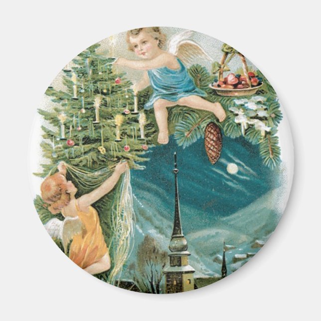 Weihnachtsdorf mit Engeln Magnet (Vorne)