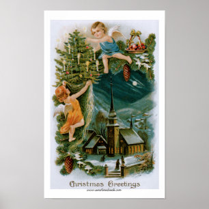 Weihnachtsdorf mit Engeln Poster