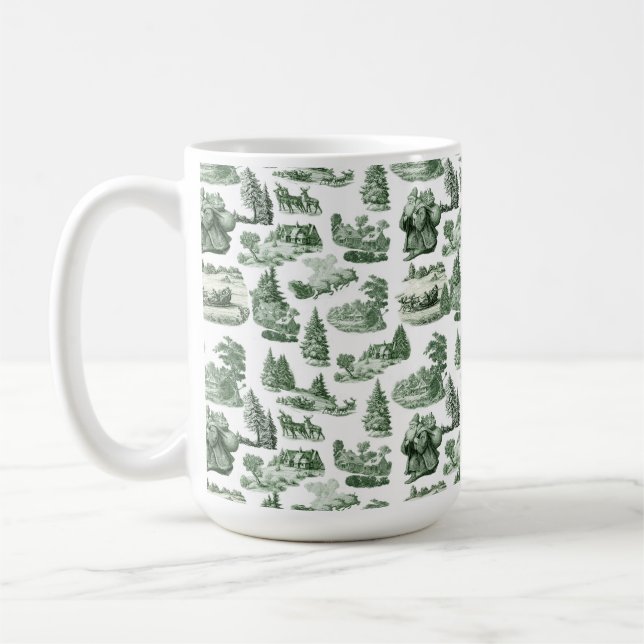 Weihnachtsdorf mit grünem Toile-Design Kaffeetasse (Links)