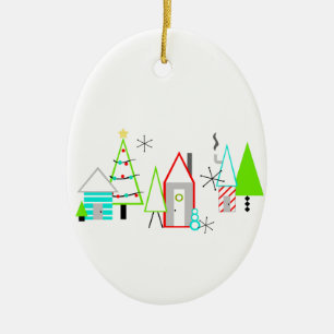 Weihnachtsdorf Mitte des Jahrhunderts Keramikornament