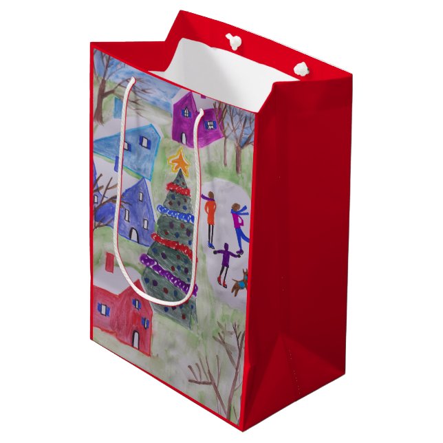 Weihnachtsdorf Mittlere Geschenktüte (Vorderseite Schrägansicht)