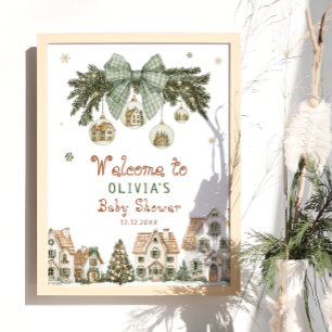 Weihnachtsdorf Neutrale Babyparty Willkommen Poster