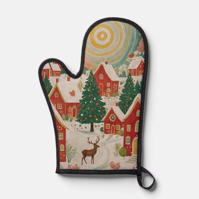 Weihnachtsdorf Ofenhandschuh (Vorderseite)