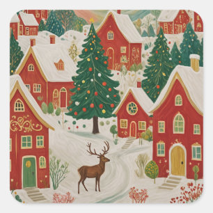Weihnachtsdorf Quadratischer Aufkleber