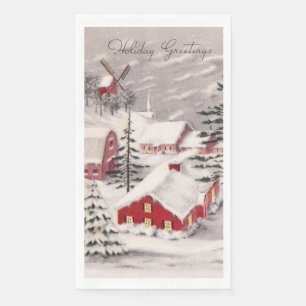 Weihnachtsdorf Rote Häuser Windmill Serviette
