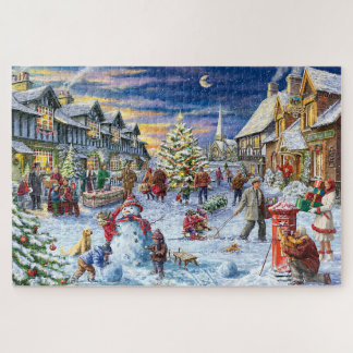 Weihnachtsdorf-Schneefall-Puzzle Puzzle