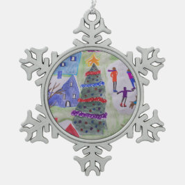 Weihnachtsdorf Schneeflocken Zinn-Ornament
