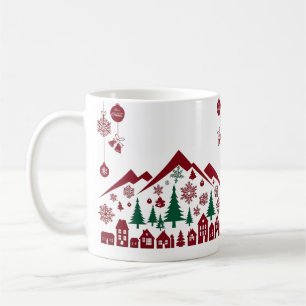 Weihnachtsdorf-Silhouette – Rot & Grün Kaffeetasse
