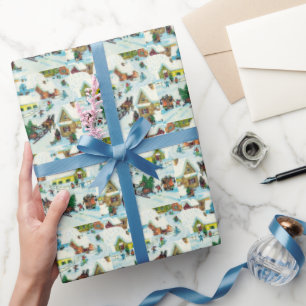Weihnachtsdorf Snow Retro Weihnachtsfeiertage Geschenkpapier