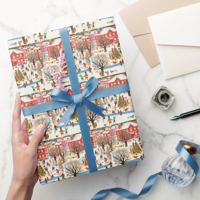 Weihnachtsdorf Snow Retro Weihnachtsfeiertage Geschenkpapier (Schenken)