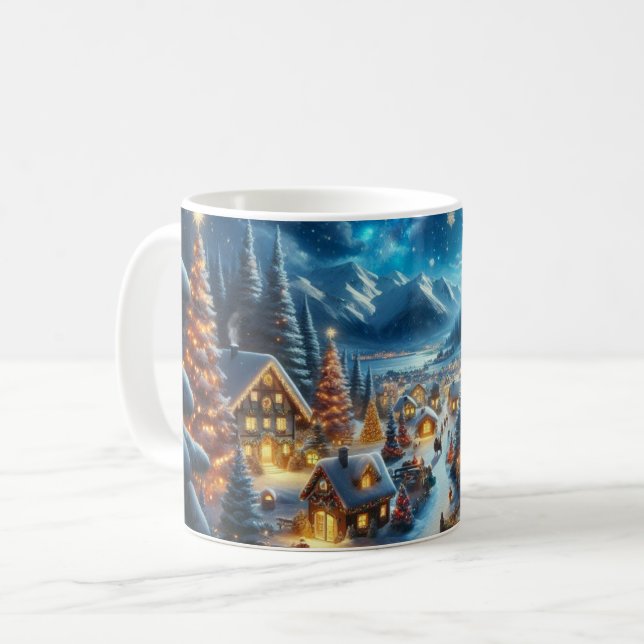 Weihnachtsdorf Snowy Scene Malerei Kaffeetasse (Vorderseite Links)