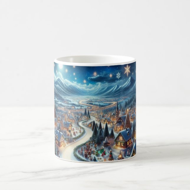 Weihnachtsdorf Snowy Scene Malerei Kaffeetasse (Mittel)