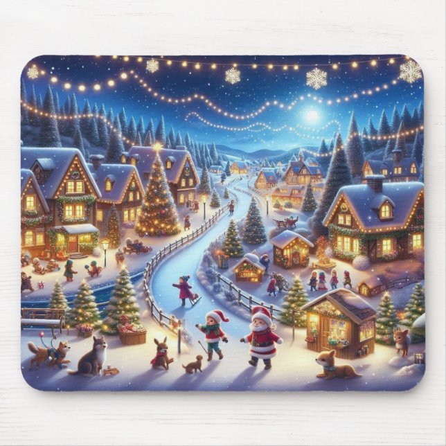 Weihnachtsdorf Snowy Scene Malerei Mousepad (Vorne)
