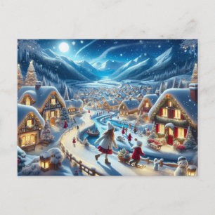Weihnachtsdorf Snowy Scene Malerei Postkarte