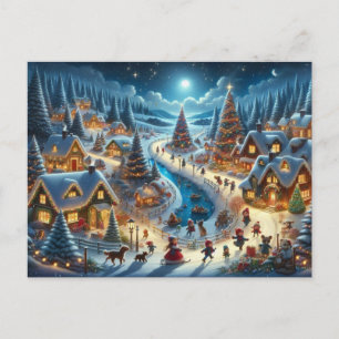 Weihnachtsdorf Snowy Scene Malerei Postkarte