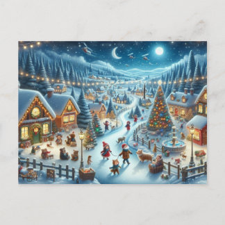 Weihnachtsdorf Snowy Scene Malerei Postkarte