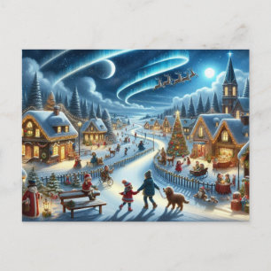 Weihnachtsdorf Snowy Scene Malerei Postkarte