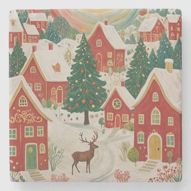 Weihnachtsdorf Steinuntersetzer (Vorderseite)