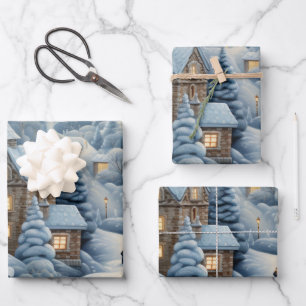 Weihnachtsdorf-Szene Geschenkpapier Set