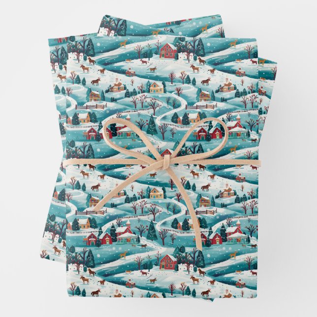 Weihnachtsdorf-Umschlagpapier Geschenkpapier Set (Beispiel)