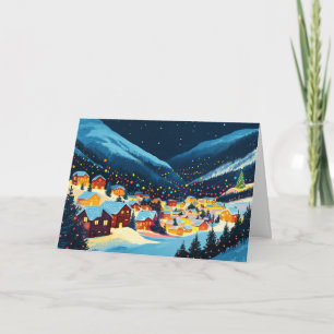 Weihnachtsdorf unter den schneebedeckten Bergen Karte