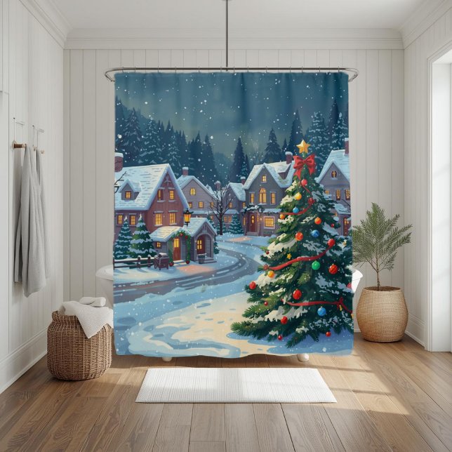 Weihnachtsdorf-Urlaub-Duschvorhang Duschvorhang (Von Creator hochgeladen)