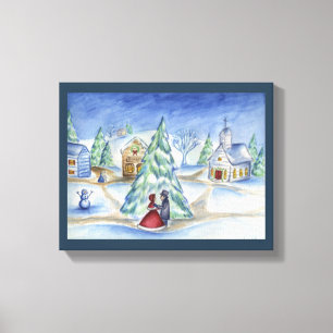 Weihnachtsdorf-Wandkunst Leinwanddruck
