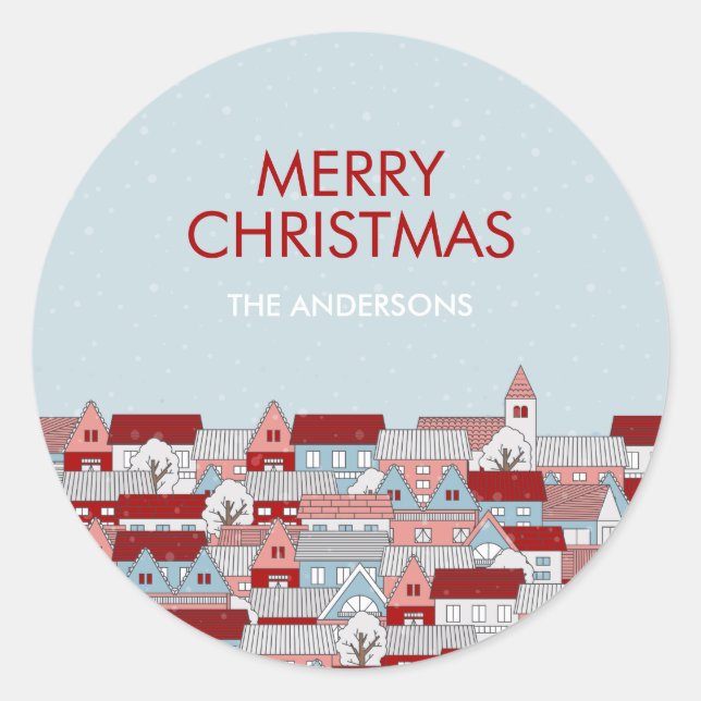 Weihnachtsdorf-Weihnachtsaufkleber Runder Aufkleber (Vorderseite)