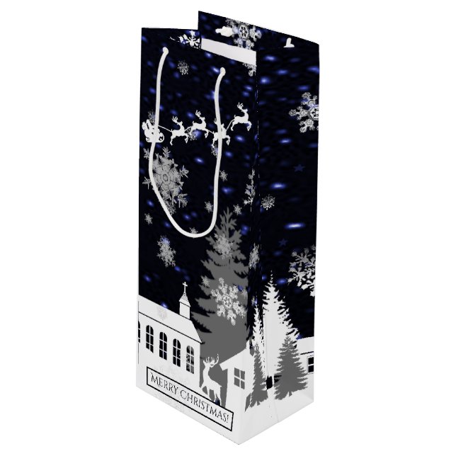 Weihnachtsdorf Wein Geschenktasche Geschenktüte Für Weinflaschen (Vorderseite Schrägansicht)