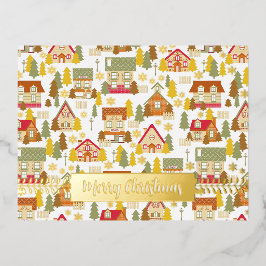 Weihnachtsdorf White Foil Weihnachtskarte Folien Feiertagspostkarte