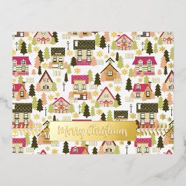 Weihnachtsdorf White Foil Weihnachtskarte Folien Feiertagspostkarte