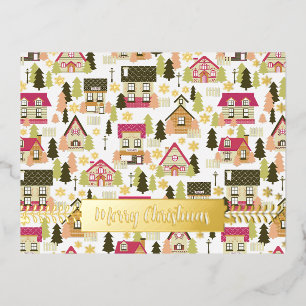 Weihnachtsdorf White Foil Weihnachtskarte Folien Feiertagspostkarte