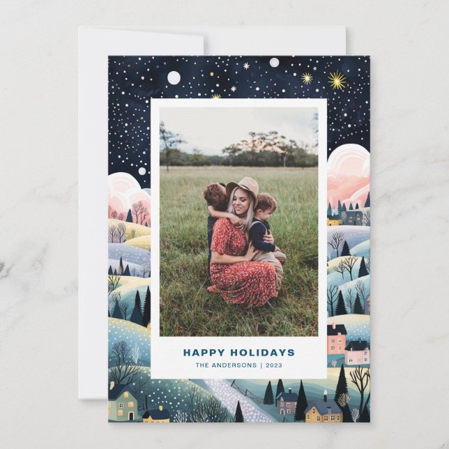 Weihnachtsdorf Zwei Fotos Weihnachtskarte Feiertagskarte (Vorderseite)