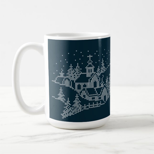 Weihnachtsdörfstickerei, heilige Nacht nordische Kaffeetasse (Links)