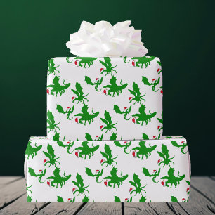 Weihnachtsdrache in Weihnachtsmannmützen Coole Fa Geschenkpapier