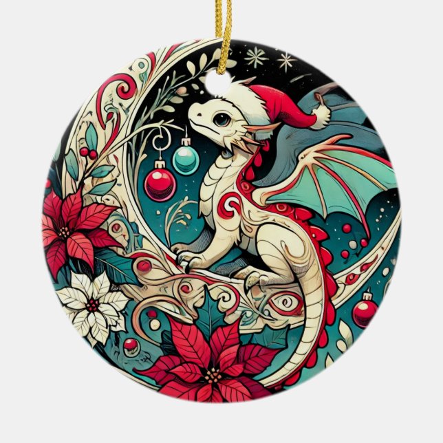 Weihnachtsdrache Keramik Ornament (Vorne)