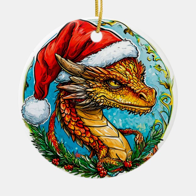 Weihnachtsdrache Keramik Ornament (Vorne)