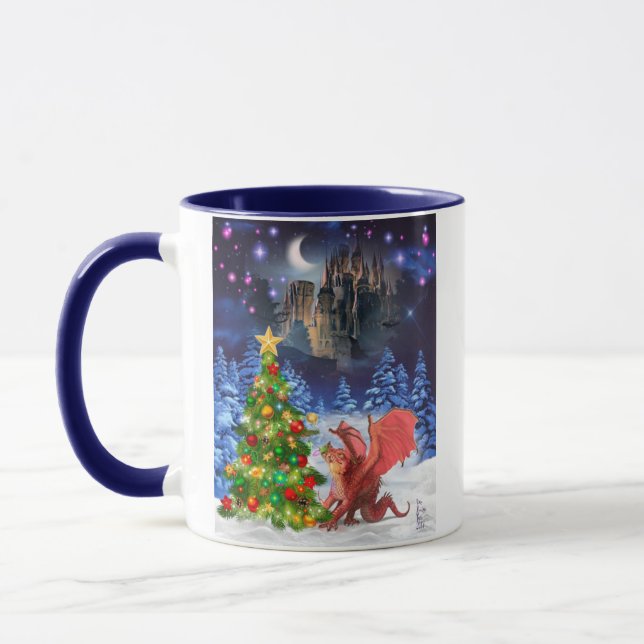 Weihnachtsdrache wird in Schwierigkeiten Tasse (Links)