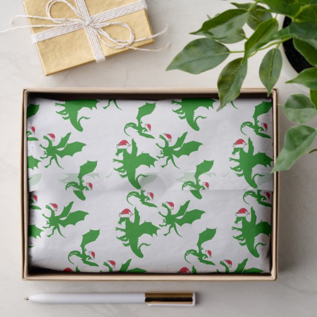 Weihnachtsdrachen in Weihnachtsmannmützen Spaß Url Seidenpapier (Geschenk)