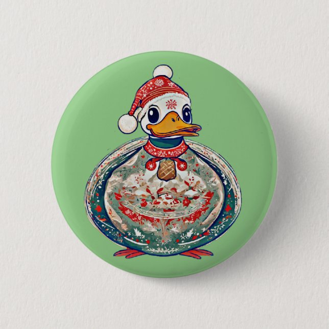 Weihnachtsduck mit einer Weihnachtsmannmütze Button (Vorderseite)