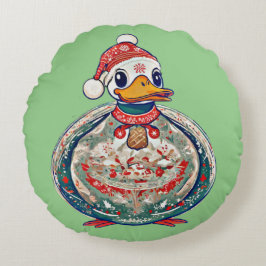 Weihnachtsduck mit einer Weihnachtsmannmütze Rundes Kissen